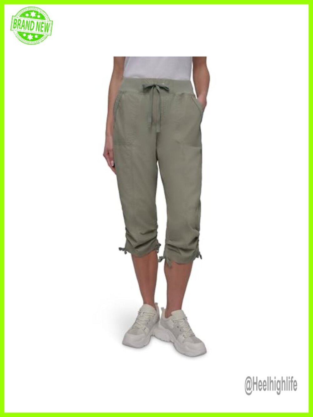 Peached Poplin Convertible Cargo Capri Pant Mid Rise Straight Regular Fit